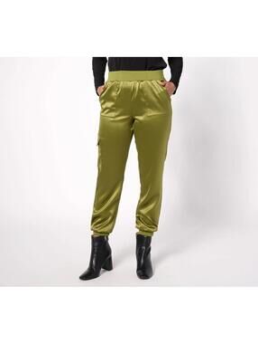 NWT LOGO by Lori Goldstein Women's Pants Satin Cargo Pant Green Size XL